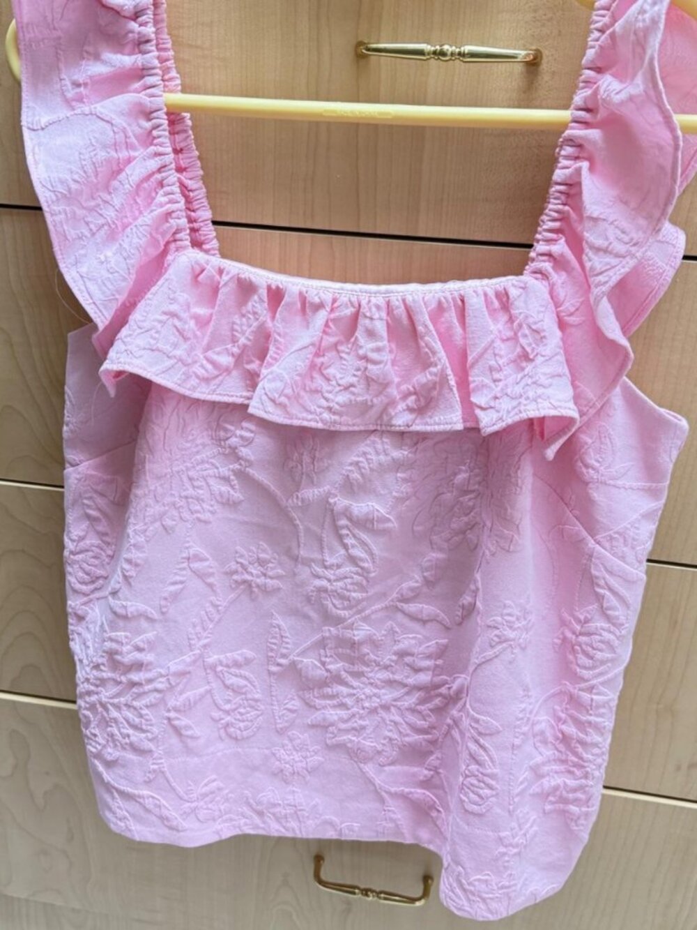 Lilly Pulitzer Zoya Ruffle Top Caliente Pucker Jacquard Conch Shell Pink Size 6 - Picture 4 of 6